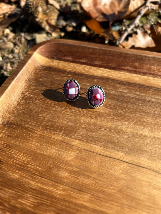 Purple Checker Earrings