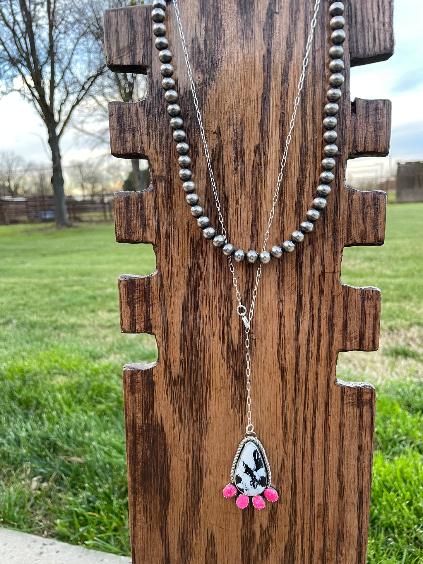 White Buffalo and Opal Lariat Necklace